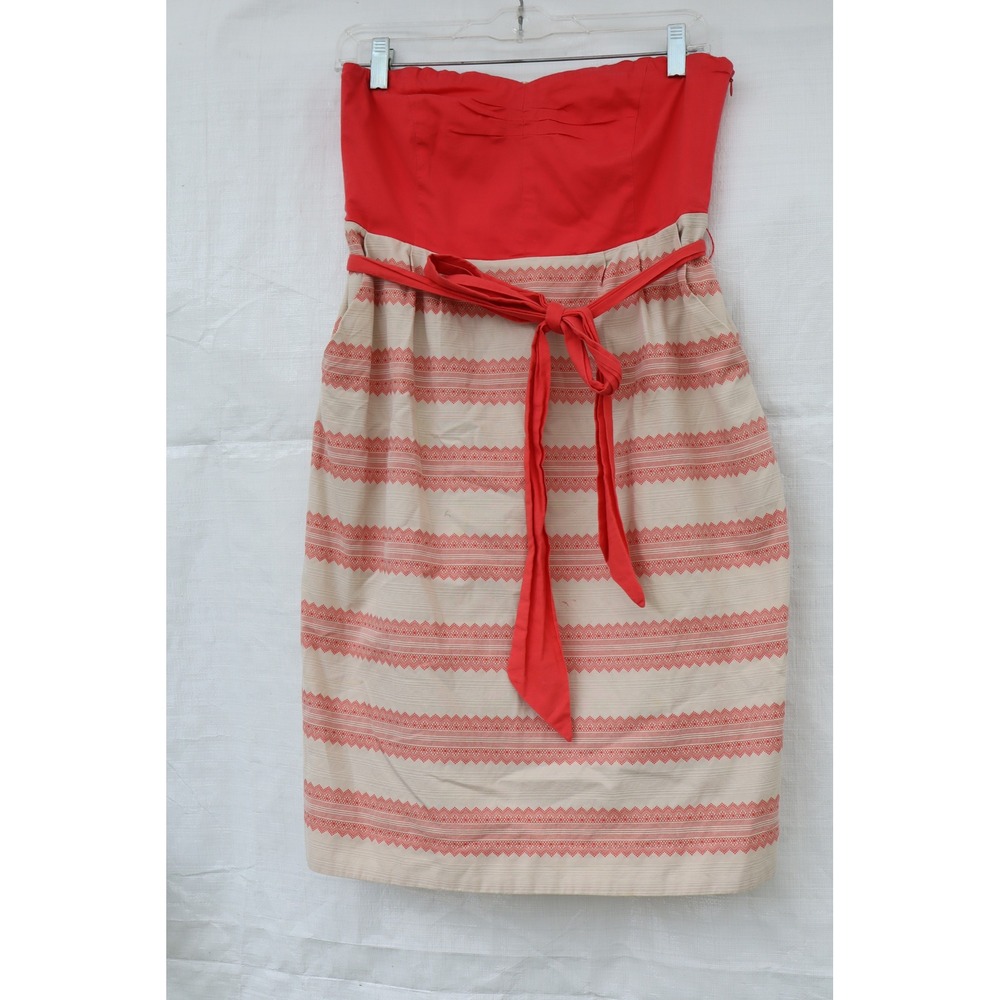 Maeve Anthropologie Strapless Coral Red Embroidered Sun Women Dress Size 8 NWOT - Picture 2 of 12
